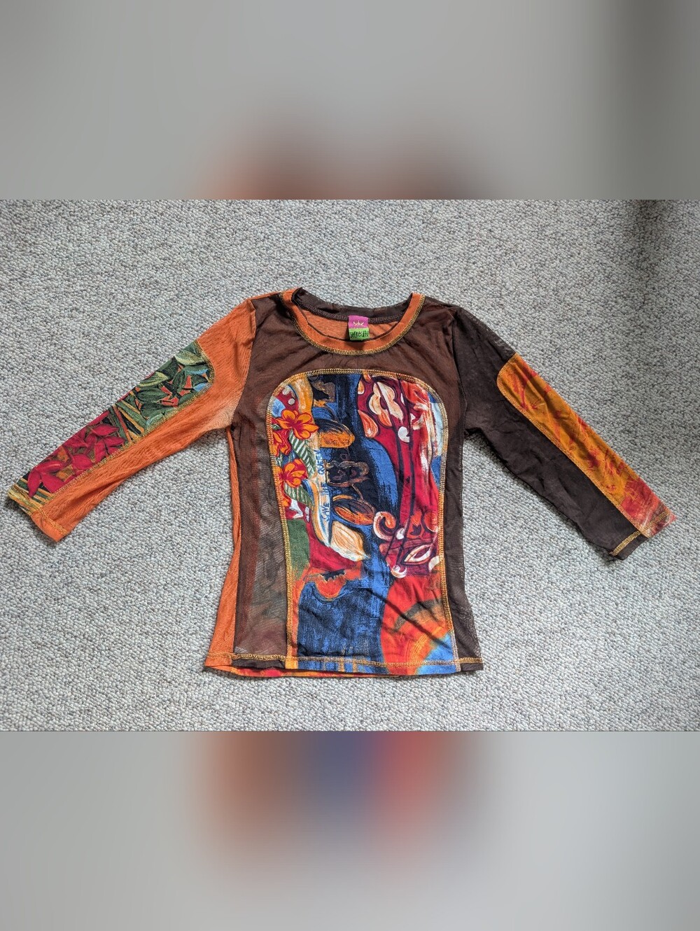 Save The Queen Orange And Brown 3/4 Sleeve Shirt